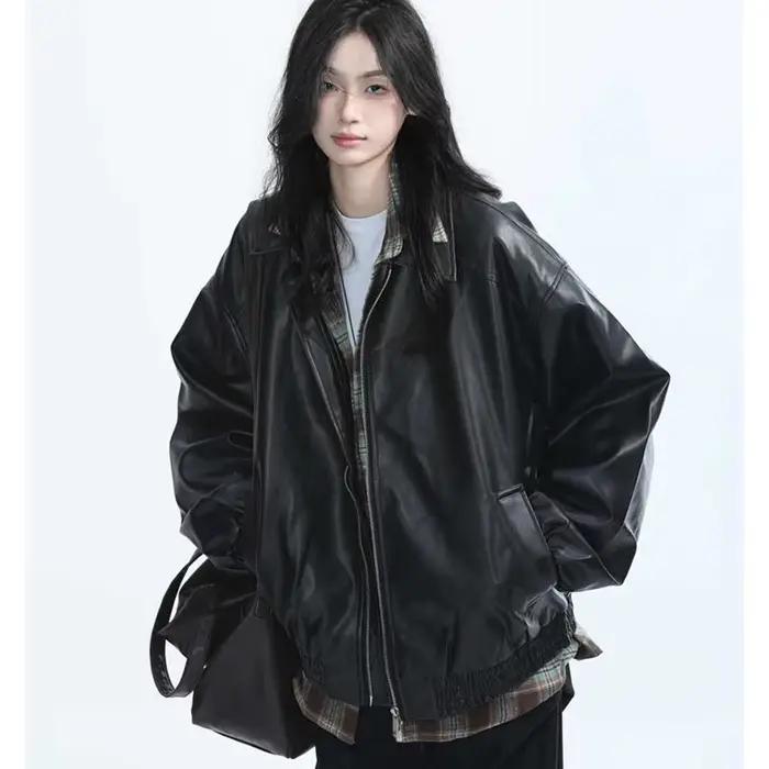 Veste rétro en Faux cuir pour femmes, mode printemps-automne, fermeture éclair, manteau en cuir à ma