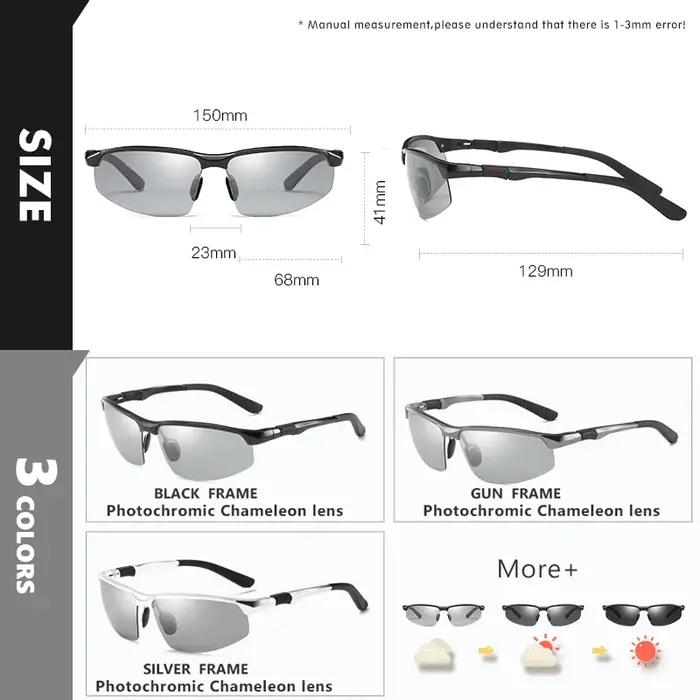 Nouveau aluminium sans monture lunettes de soleil photochromiques hommes lunettes de conduite polari