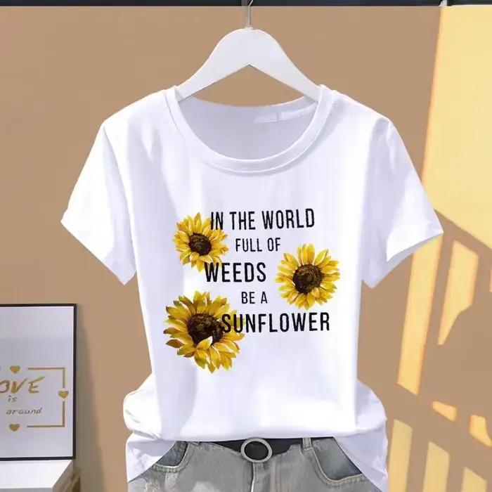 T-shirt manches courtes femme, décontracté, avec impression florale, à la mode, VPN, graphique