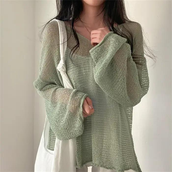 Karrram – pull à manches longues pour Femme, Style paresseux, haut ajouré, Sexy, mode, décontracté,