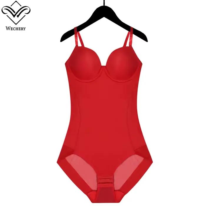 Wechery Red Top Body sculptant pour femme, effet rehausseur de fesses, en dentelle, entrejambe ouver