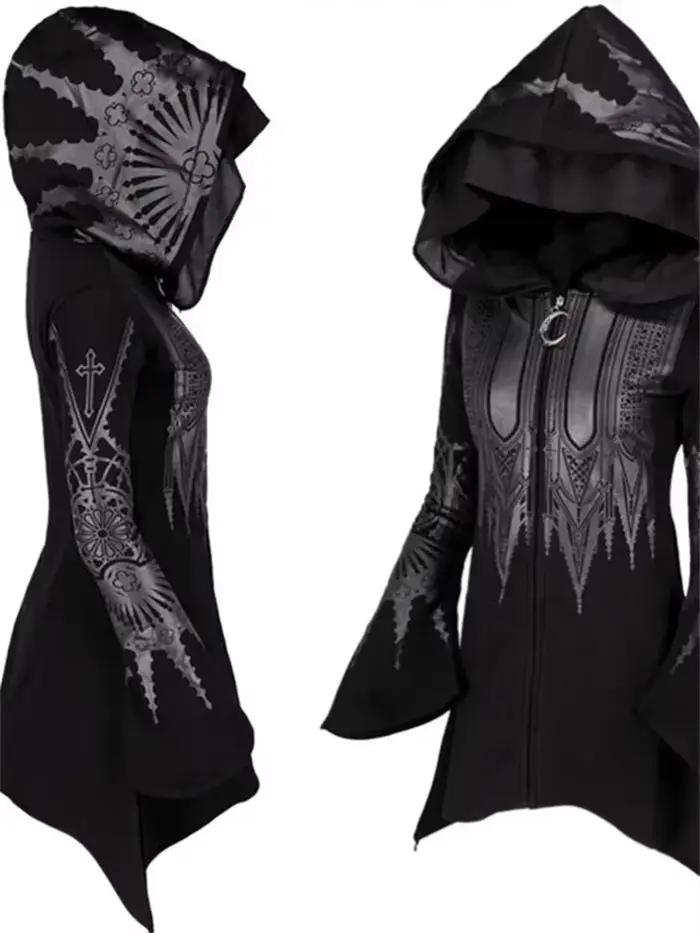 Street Goth Style Punk noir Long haut à capuche Harajuku rétro foncé Grunge Y2K imprimer sweats 2022