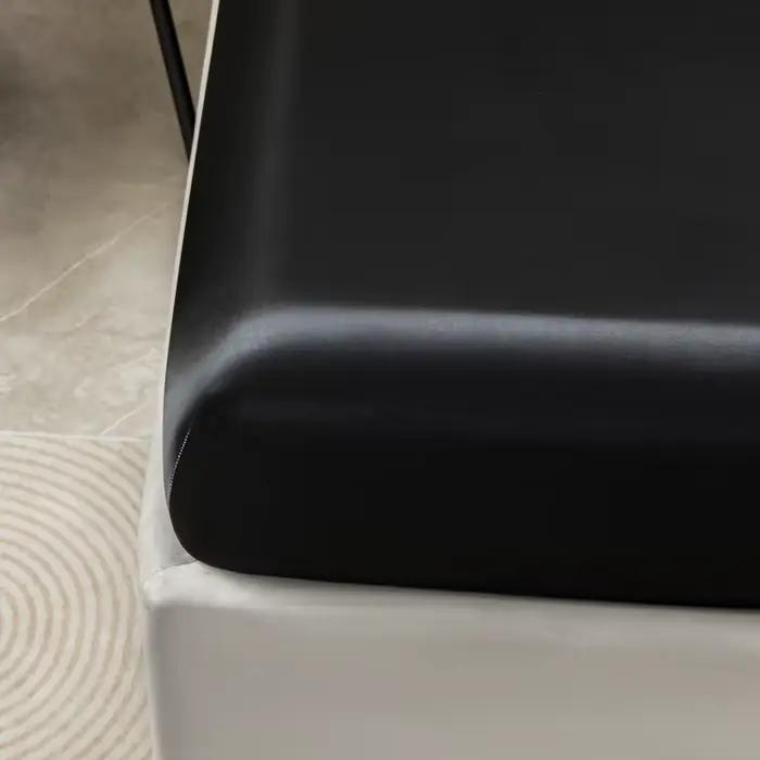 Drap-Juste en Satin Noir de Couleur Unie, Juste de Matelas avec Bande artificiel astique, Taies d'Or