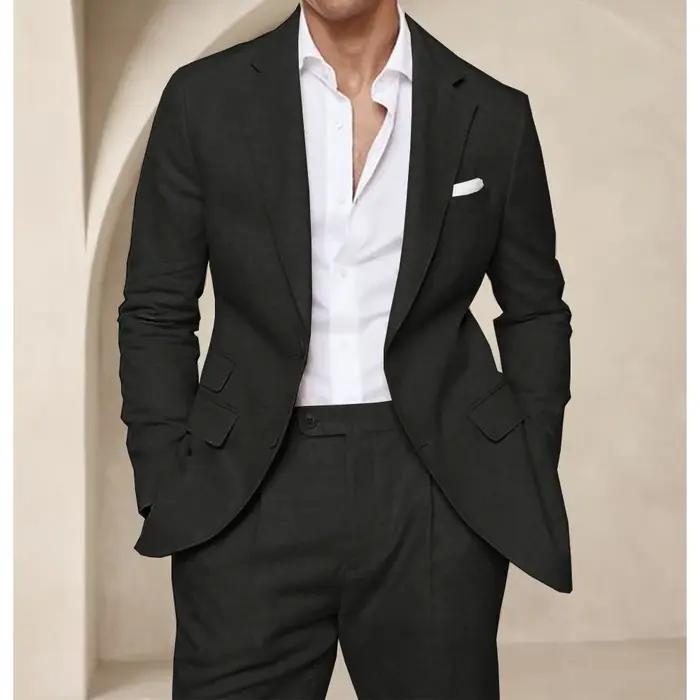 Costume deux pièces en lin pour hommes, Cool, respirant, élégant, mode, Design Slim, robe de mariée,