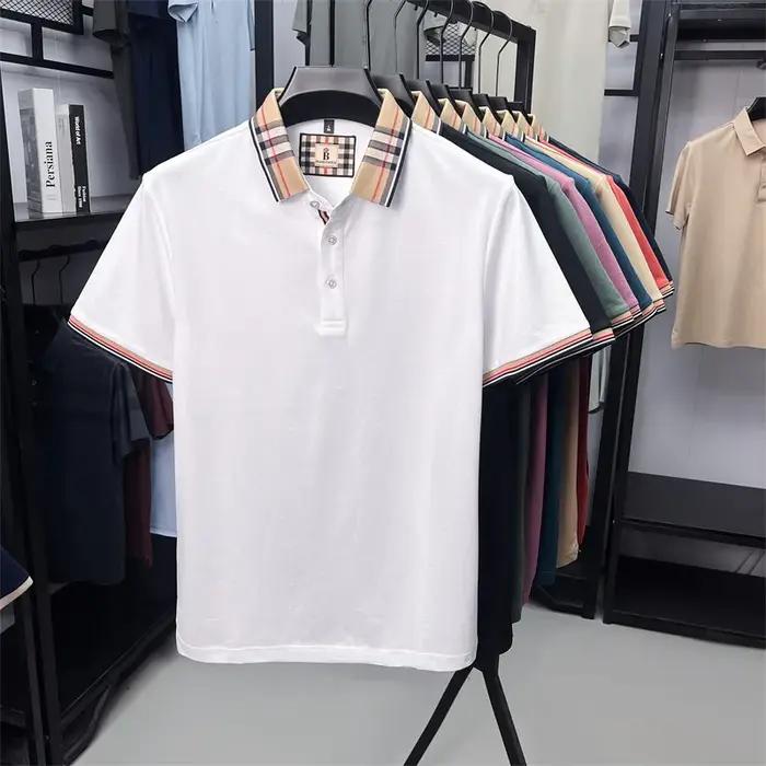 Marque de mode de luxe à manches courtes polo shirt hommes été de haute qualité coton soyeux respira