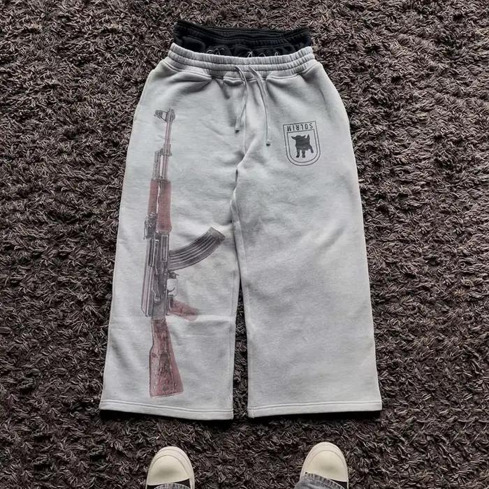 Y2K – pantalon de garde de rue brodé, taille haute, décontracté, jambe droite, Double taille, Design