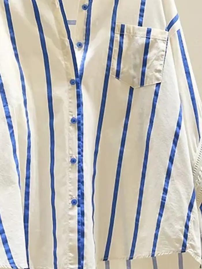 Chemise surdimensionnée à rayures bleues pour femmes, Design jeune, Patchwork, à la mode, début d'au