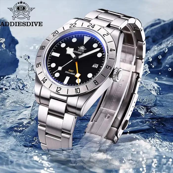 ADDIESDIVE Top marque 39mm Quartz GMT montres 20Bar étanche lumineux bulle miroir Sport verre montre