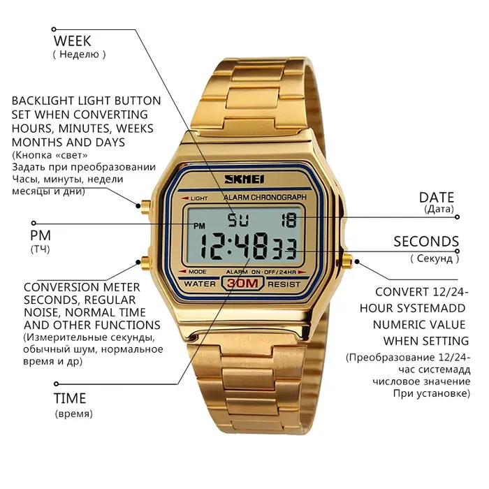 SKMEI-Montre rétro pour hommes d'affaires, électronique, étanche, à la mode, avec bande fine, numéri