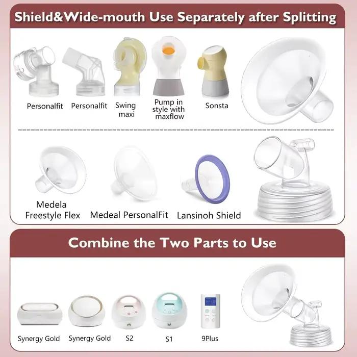 Pièces de tire-lait complètes avec brides ovales à jante souple et connecteur de Base à large bouche