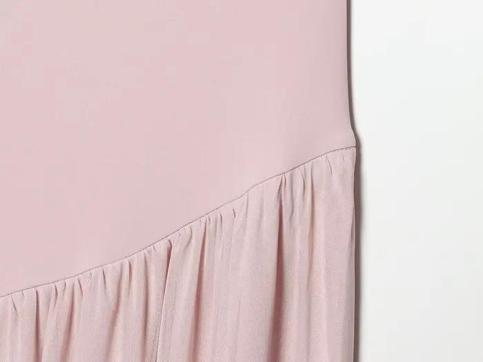 Robe mi-longue plissée marron sans manches à col montant pour femme ETJ, coupe fluide, style minimal