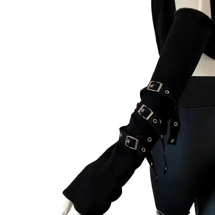 Mancommuniste gothiques noires unisexes, manchette de protection solaire, gants à demi-doigts Haraju