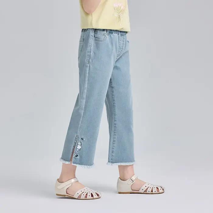 Pantalon d'été brodé pour filles Dave Bella, décontracté, taille élastique, poches, coupe bootcut, j