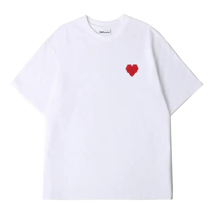 AMI AMORING nouveau en forme de coeur une broderie décontracté coton coupe ample hommes et femmes haut à manches courtes