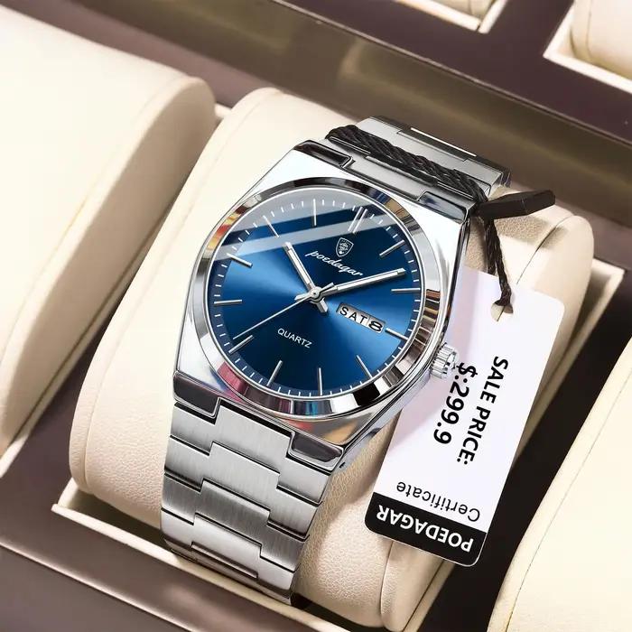 POEDAGAR montres de luxe pour hommes en acier inoxydable étanche lumineux homme montre Date semaine