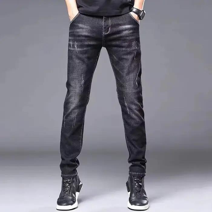 Jean classique et élégant pour hommes, tenue quatre saisons, pantalon noir et bleu, Leggings taille