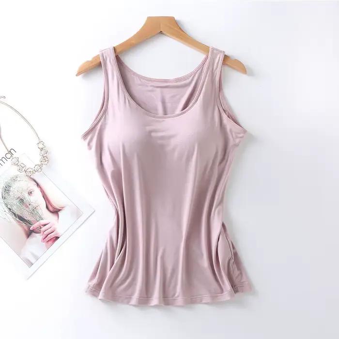 2023 Débardeur pour femme avec soutien-gorge intégré Col Gilet Couleur unie rembourré Slim Fit Débar