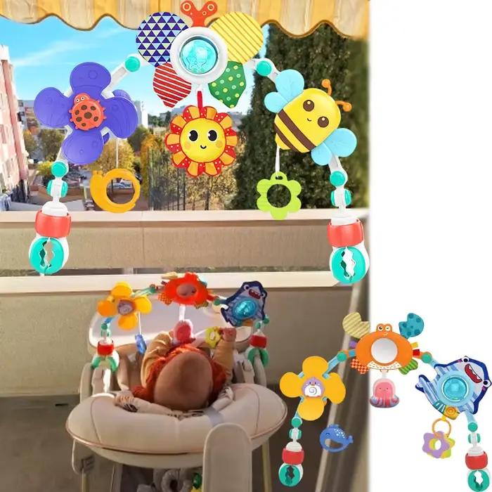Arc de poussette et de siège de voiture pour bébé avec jouets d'activité, développement sensoriel et motricité fine pour poussettes et lits