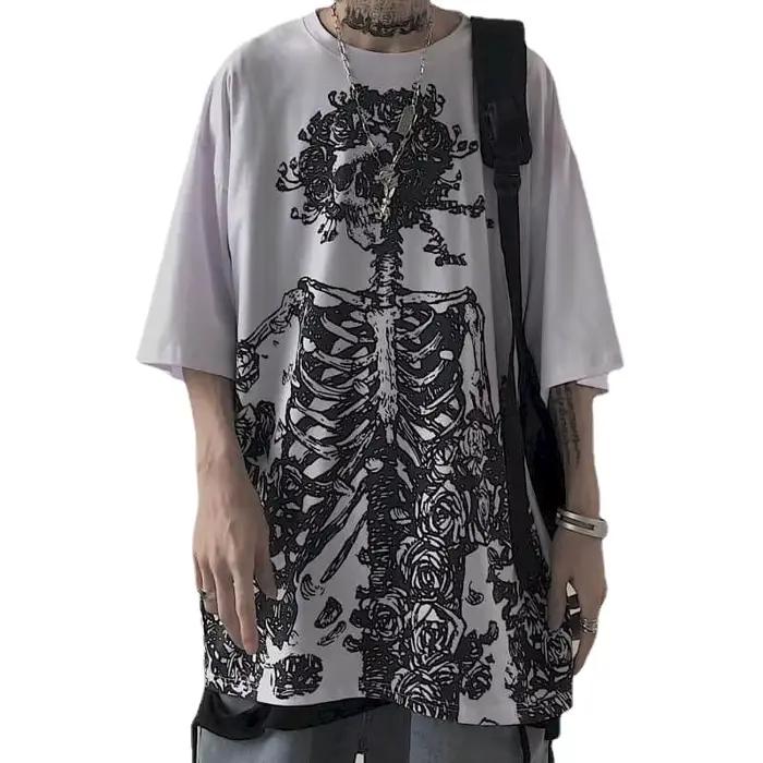 T-shirts pour hommes 2023 été Streetwear haute rue gothique crâne t-shirt ample surdimensionné à man