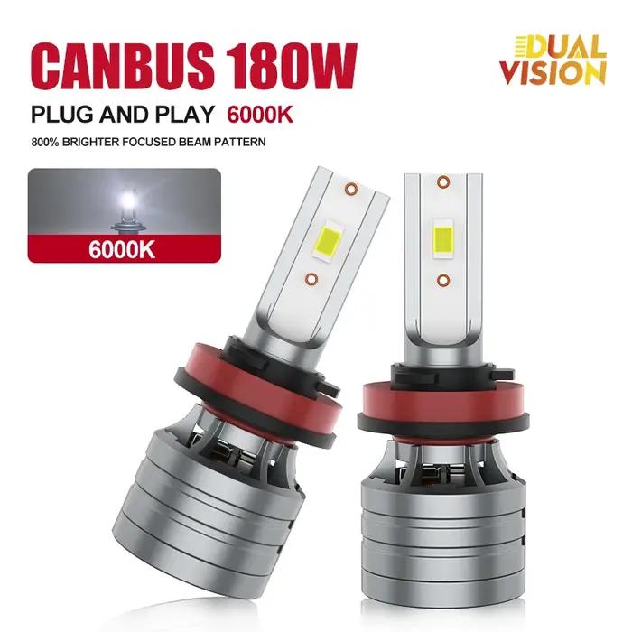 Dualvision H7 H4 H11 phare LED 180W haute puissance H8 H9 HB4 HB3 9005 9006 9012 lampe Turbo 6000K l