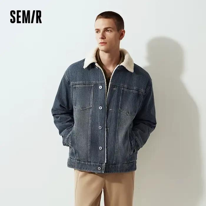 Semir Denim veste hommes hiver coton manteau 2025 nouvelle rue rétro en détresse fausse laine d'agne