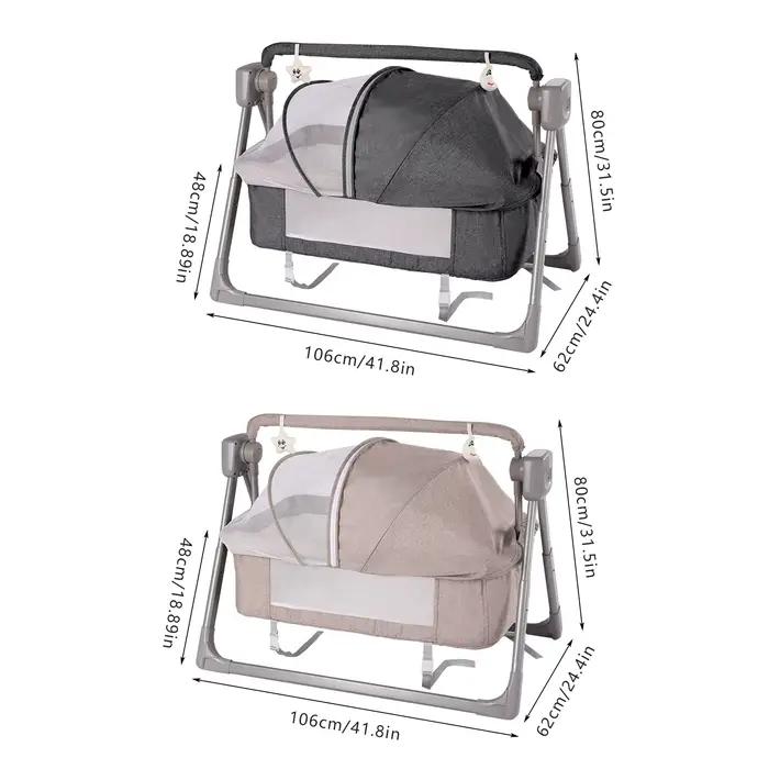 Berceau électrique gris/kaki, lit balançoire pour bébé, panier de berceau inclinable à bascule autom