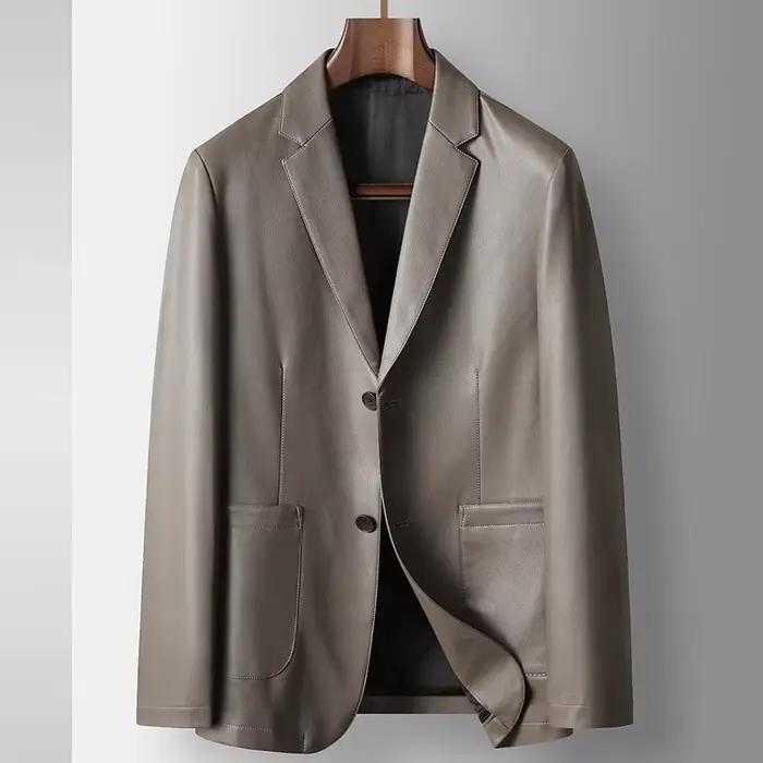 Veste de costume en cuir décontractée pour hommes, tendance d'affaires à la mode, de haute qualité,