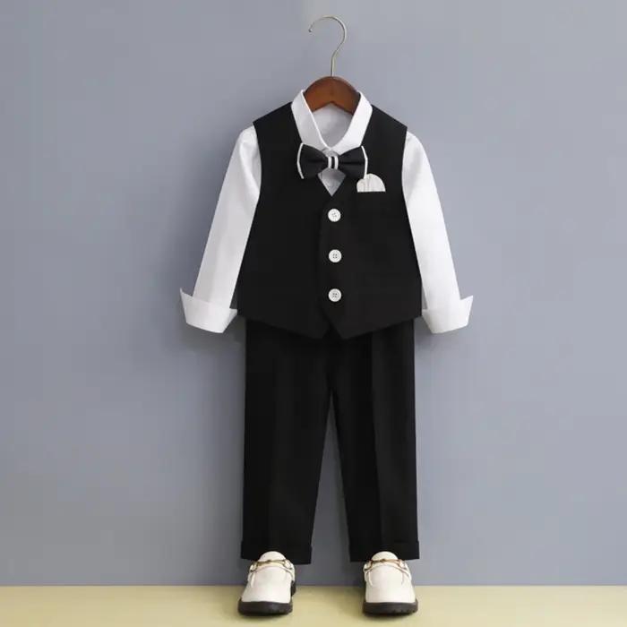 Costumes formels pour enfants, 4 pièces, veste, gilet, pantalon, nœud papillon, Costumes d'hôte, cla