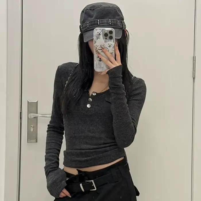 Tonngirls Harajuku Vintage t-shirt femmes à manches longues maigre Y2k américain rétro 90s culture h
