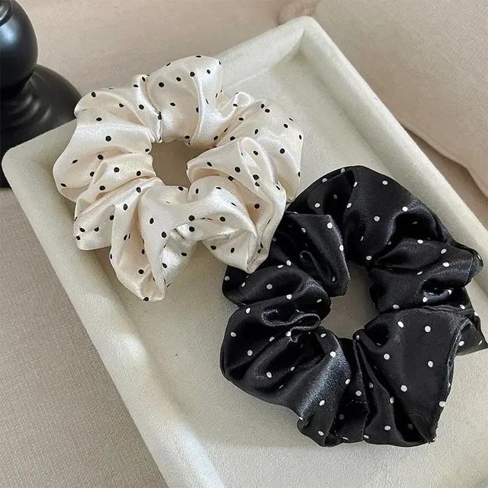 Chouchous coréens à pois noir et blanc, grandes bandes de cheveux pour femmes, attaches en corde pou