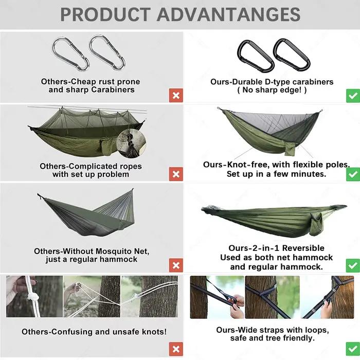 Hamac suspendu ultraléger pour 2 personnes, camping avec moustiquaire, mobilier de jardin extérieur,