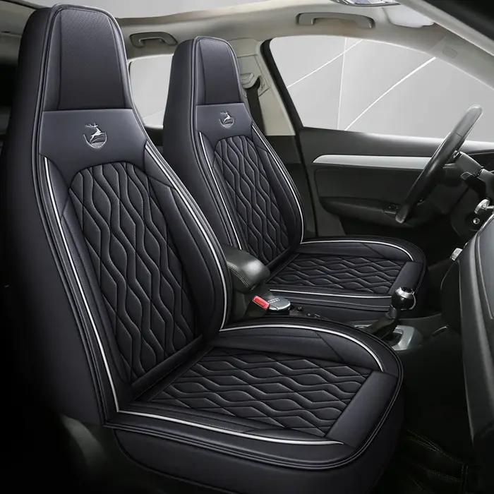 Housse de siège de voiture simple universelle en cuir PU perforé design entièrement enveloppant confortable pour toutes les saisons adapté à la plupart des voitures