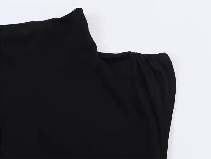 Haut pour femme, nouvelle collection printemps 2026, noir, manches courtes, col montant, asymétrique