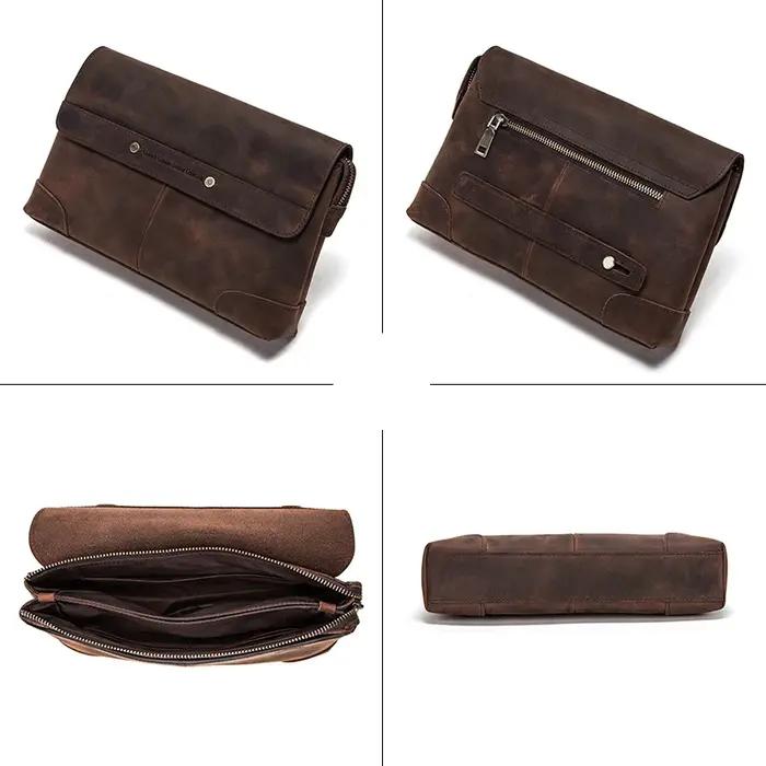 CONTACT'S hommes pochettes grande capacité hommes portefeuilles Crazy Horse cuir Long sac à main mâl