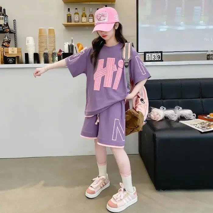 Ensembles de t-shirts pour filles, nouvelle collection été, hauts à manches courtes + shorts, 2 pièc