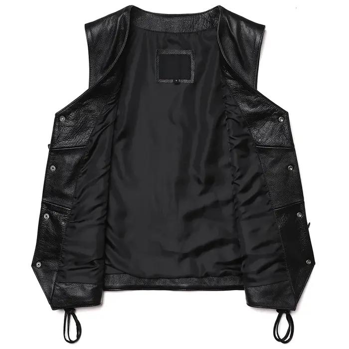 GlaSlim Col V Glands FibJacket, Cuir de vachette véritable, GlaSlim, Classique, Moto, Naturel, Homme