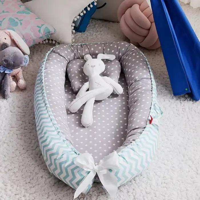 Lit nid pour bébé 85x50cm, avec oreiller, berceau Portable, lit de voyage, berceau en coton pour nou