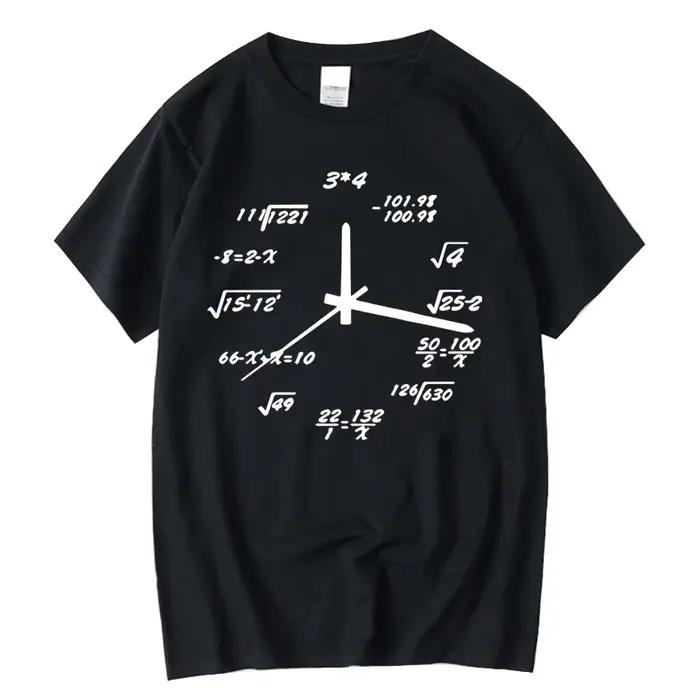 T-shirt homme 100% coton décontracté drôle horloge mathématique imprimer été ample col rond T-shirt