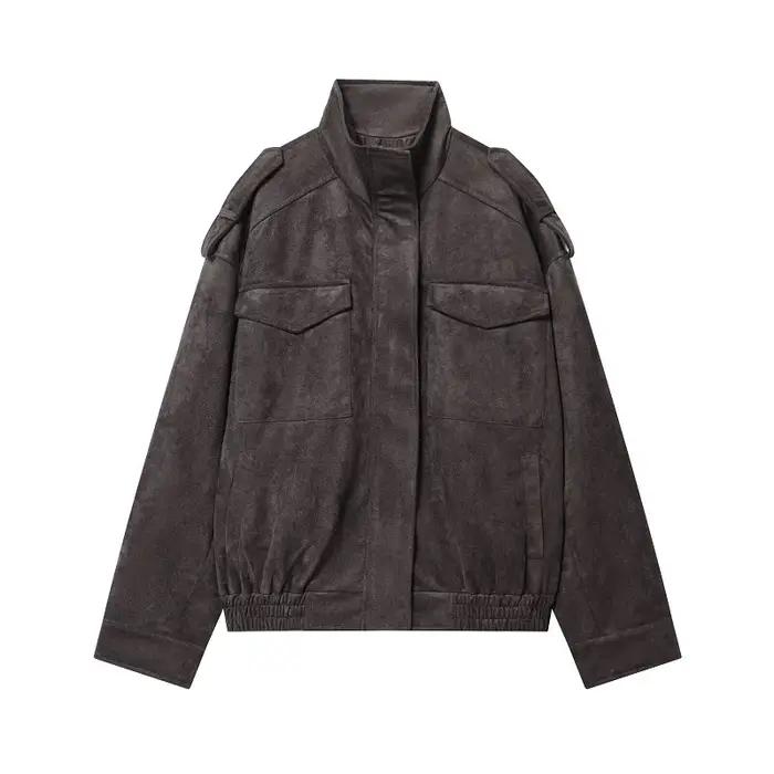 MUJER daim Bomber veste femme surdimensionné Demi-saison vestes pour femmes vêtements d'extérieur hi