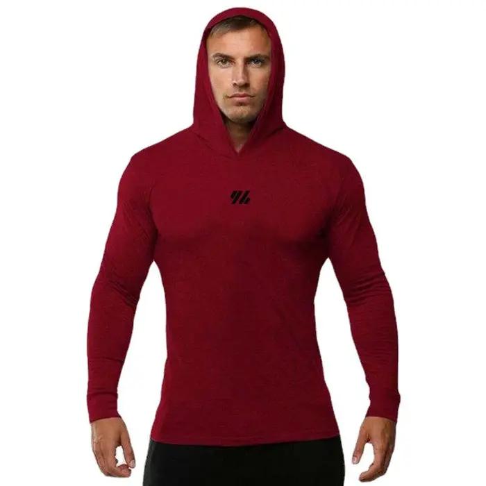 Automne coton respirant décontracté à capuche T-Shirts hommes coupe ajustée à manches longues chemis