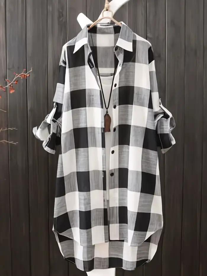 Chemisiers pour femmes grande taille 2025 nouvelle chemise ample à carreaux à rayures Vintage léger