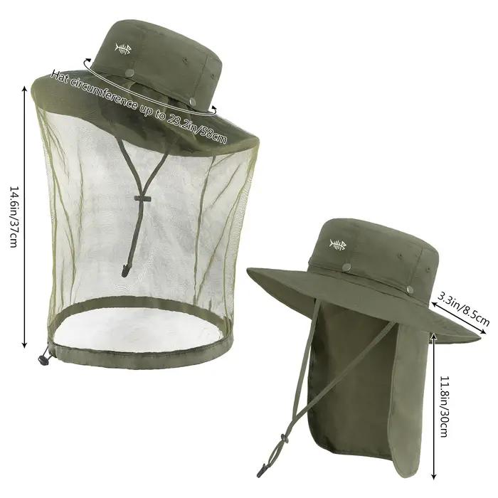BASSDspatule-Chapeau Anti-Moustiques avec Filet Caché pour Homme et Femme, Rabat de Cou, Pêche en Pl