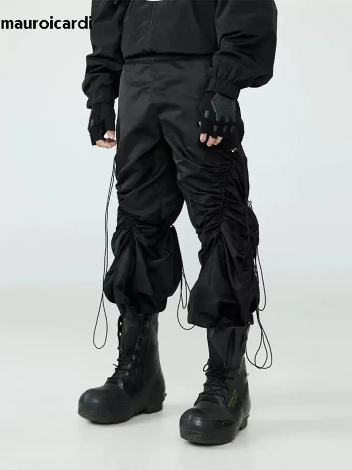 Mauroicardi-Pantalon Baggy Noir à Jambes Larges pour Homme, Taille artificiel astique, Long, Décontr