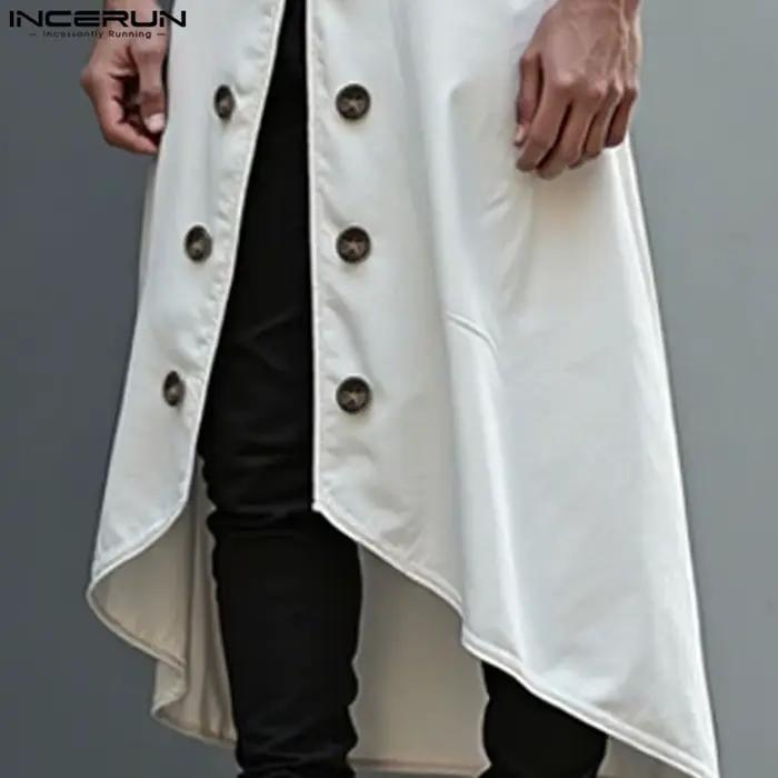 INCERUN hommes longs Style gilets couleur unie Double boutonnage décontracté hommes gilets haute rue