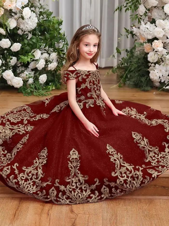 Robes de concours de princesse pour filles à fleurs, robes de bal bouffantes, robes formelles