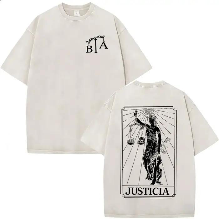 T-shirt vintage délavé Justicia Brothers in Arms à impression double face, vêtements pour hommes, t-