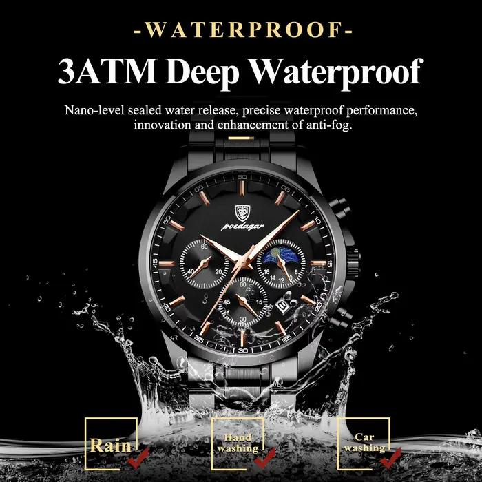 POEDAGAR Top mode hommes montres étanche lumineux en acier inoxydable hommes montre-bracelet chronog