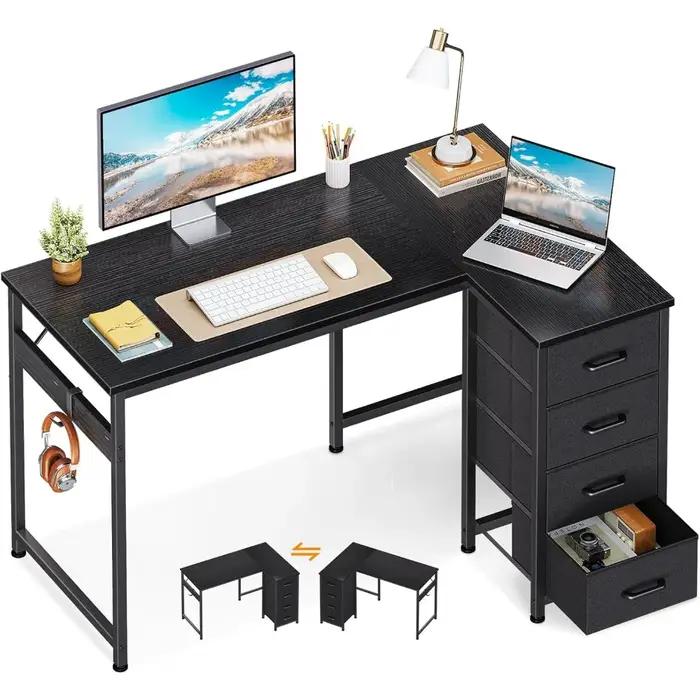 Casaottima Bureau en forme de L avec 4 tiroirs, petit bureau d'ordinateur d'angle de 40 pouces, tabl