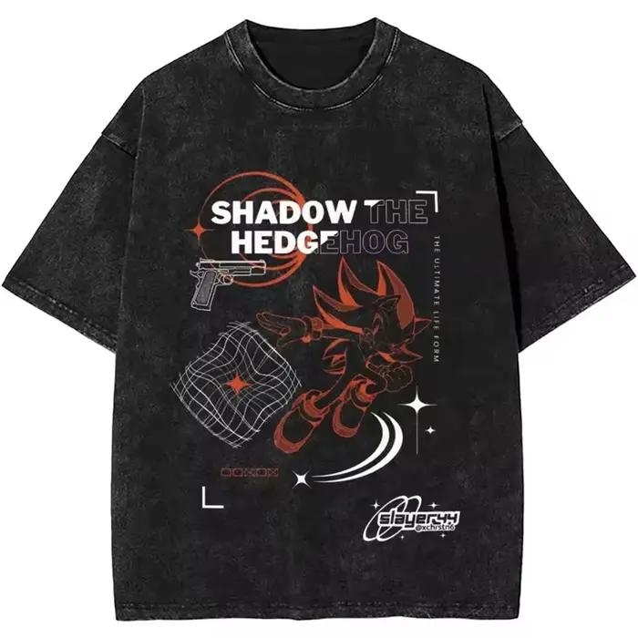 Japonais ombres hérisson lavé à manches courtes col rond Y2k T-Shirt hommes vêtements nouveau dans l
