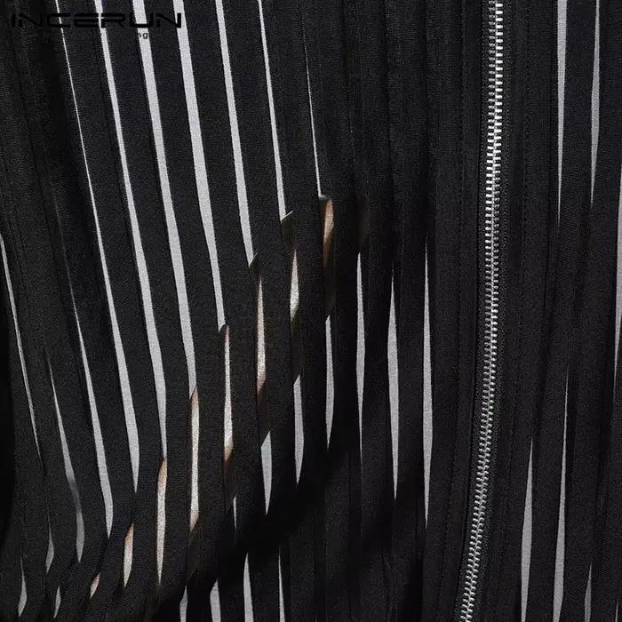 Mode Style décontracté hauts INCERUN hommes rayure verticale Perspective gilet à glissière Sexy mâle